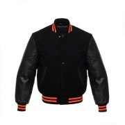 Letterman Varsity Jacket Wool & Real Leather Black/Red Lines