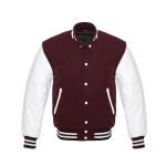 Men's Varsity Jacket Maroon Wool With white Leather Sleeves