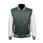 Men's Dark Green And White Varsity Baseball Jacket