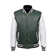 Men's Dark Green And White Varsity Baseball Jacket