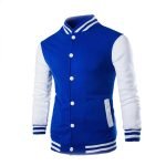 Royal Blue Wool And White Leather Varsity jacket For Men