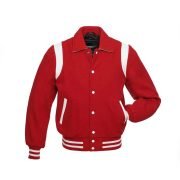 Collar Varsity Jacket Red Wool With White Leather Stripes