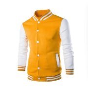 Yellow Wool And White Leather Sleeves Varsity Jacket For Men