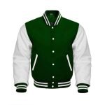 Green Letterman Wool & White Leather Varsity Jacket