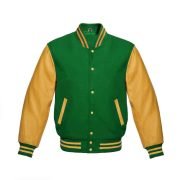 Green Wool & Gold Leather Sleeves Varsity jacket
