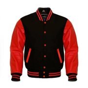 Black Wool & Red Leather Sleeves Varsity jacket