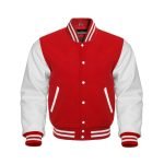 Red Wool & White Leather Sleeves Varsity jacket