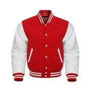 Red Wool & White Leather Sleeves Varsity jacket