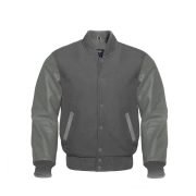 Dark Grey Wool Varsity Jacket With Grey PU Leather Sleeves
