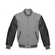 High Quality Grey And Black Leather Varsity Jacket for Men