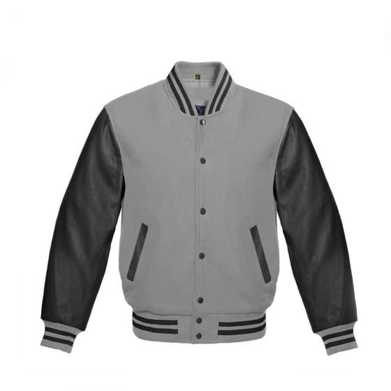 High Quality Grey And Black Leather Varsity Jacket for Men