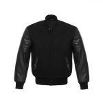 Men's Black Leather Letterman Baseball Bomber Varsity Jacket