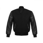 Men's Black Leather Letterman Baseball Bomber Varsity Jacket