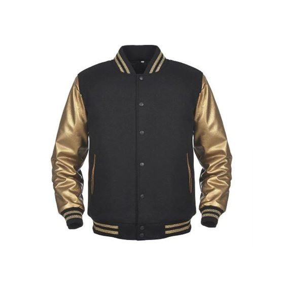 Lettermen college Wool Leather varsity Jacket - Black & Gold