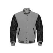 Gray Wool & Black Bomber Leather Varsity Jacket