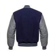Dark Blue Wool Varsity Jacket With Dark Grey Leather Sleeves - Image 3