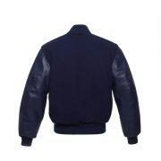 Navy Blue Wool Varsity Jacket With Blue Leather Sleeves - Image 3