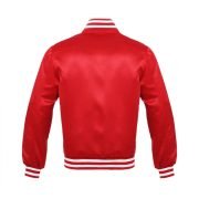 Bright Red Satin Varsity Jacket With White Strip - Image 3