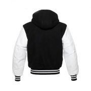 Black Hoodie Varsity Jacket With White Leather Sleeves - Image 3