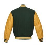 Forest Green Wool With Yellow Leather Sleeves Varsity Jacket - Image 3
