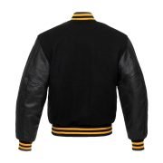 Jet Black Wool Varsity Jacket With Yellow Strips - Image 3
