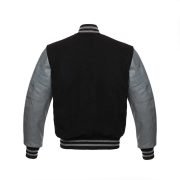 Black Wool With Grey Leather Sleeves Varsity Jacket For Men - Image 3