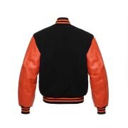 Letterman Varsity Jacket Black Wool With Orange Genuine Leather Sleeves - Image 3