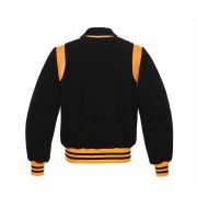 Black Wool Collar Varsity Jacket With Gold Leather Stripes - Image 3