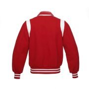 Collar Varsity Jacket Red Wool With White Leather Stripes - Image 3