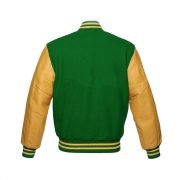 Green Wool & Gold Leather Sleeves Varsity jacket - Image 3