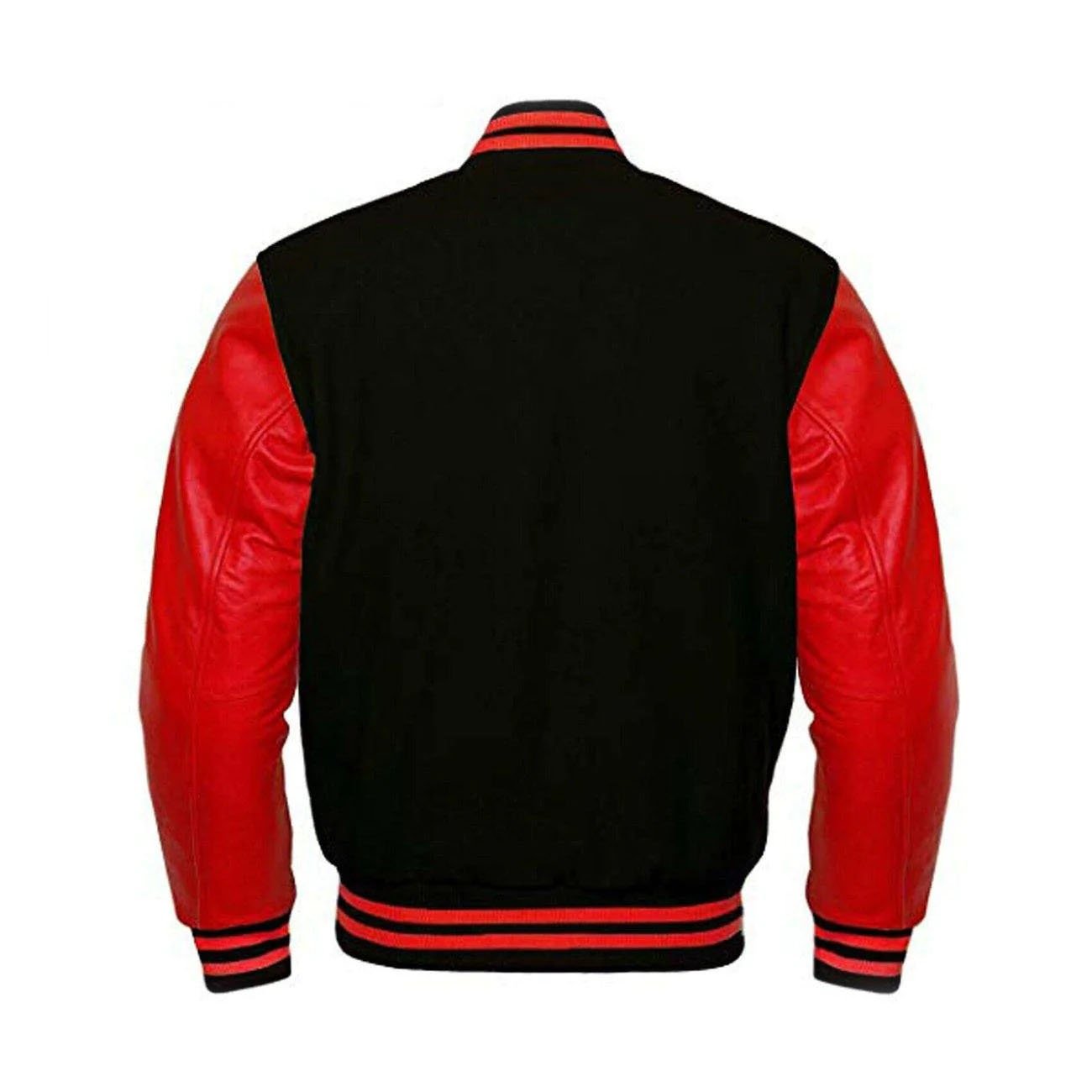 2-195.jpg Black Wool & Red Leather Sleeves Varsity jacket - Image 3