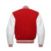 Red Wool & White Leather Sleeves Varsity jacket - Image 3