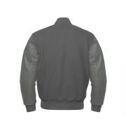 Dark Grey Wool Varsity Jacket With Grey PU Leather Sleeves - Image 3