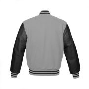 High Quality Grey And Black Leather Varsity Jacket for Men - Image 3