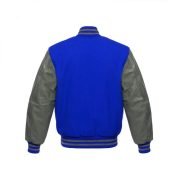 Varsity Letterman Blue Wool Jacket with Grey Leather Sleeves - Image 3