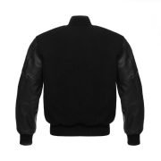 Men's Black Leather Letterman Baseball Bomber Varsity Jacket - Image 3