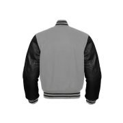 Gray Wool & Black Bomber Leather Varsity Jacket - Image 3