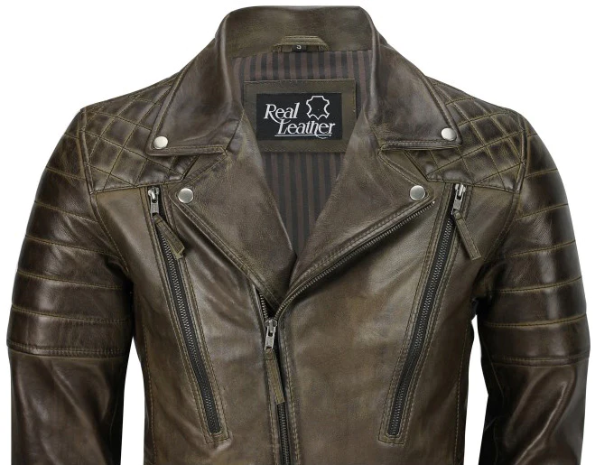 Men's Brown Sheep Leather Vintage Style Biker Fashion Casual Leather Jacket - Image 3