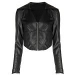 Women's Vegan Leather Jacket faux leather jacket Cropped Bolero Style Faux Leather Shrug Jackets Ladies Long Sleeve High Collar
