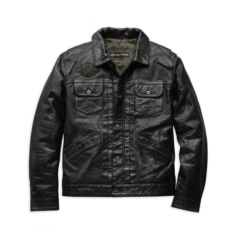 Harley-Davidson Men's Digger Slim Fit Washed Leather Jacket Motocollectin