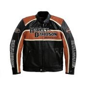 Harley Davidson Mens Orange Stripe Classic Cruiser Winged Leather Jacket Motocollection