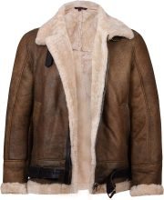 Men's Light Brown B3 Sheepskin Aviator Flying Leather Bomber Jacket - Image 3