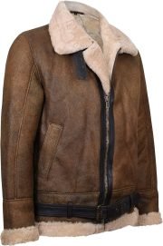 Men's Light Brown B3 Sheepskin Aviator Flying Leather Bomber Jacket - Image 2