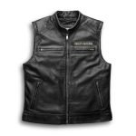 Harley Davidson Men’s Genuine Leather Black Back Logo Moto Cafe Biker Leather Vest Motocollection