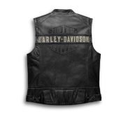 Harley Davidson Men’s Genuine Leather Black Back Logo Moto Cafe Biker Leather Vest Motocollection