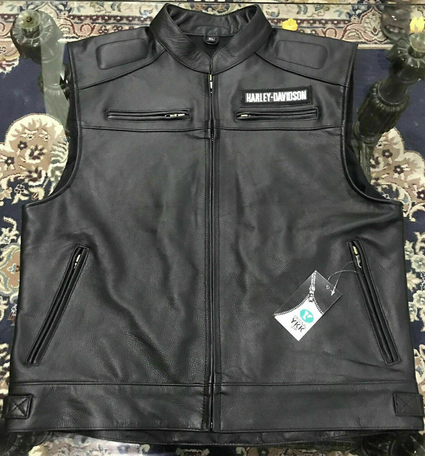 Harley Davidson Men’s Genuine Leather Black Back Logo Moto Cafe Biker Leather Vest Harley Davidson Men’s Genuine Leather Black Back Logo Moto Cafe Biker Leather Vest Motocollection