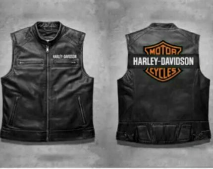 Harley Davidson Men's Genuine Leather Black Biker Vest Leather Jacket Moto Cafe