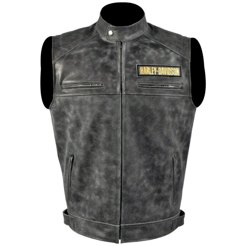 Harley Davidson Men’s Genuine Leather Black Biker Vest Leather Vest Motorcycle Motocollection