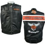 Harley Davidson Men's Genuine Leather Black Legendary Biker Vest Moto Cafe Racer