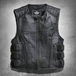 Men Swat II Genuine Leather Zippered Harley Davidson Biker Cafe Racer Black Vest Motocollection